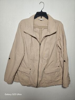 Coldwater Creek Women's Beige Striped Zip Collared Jacket Size 16
